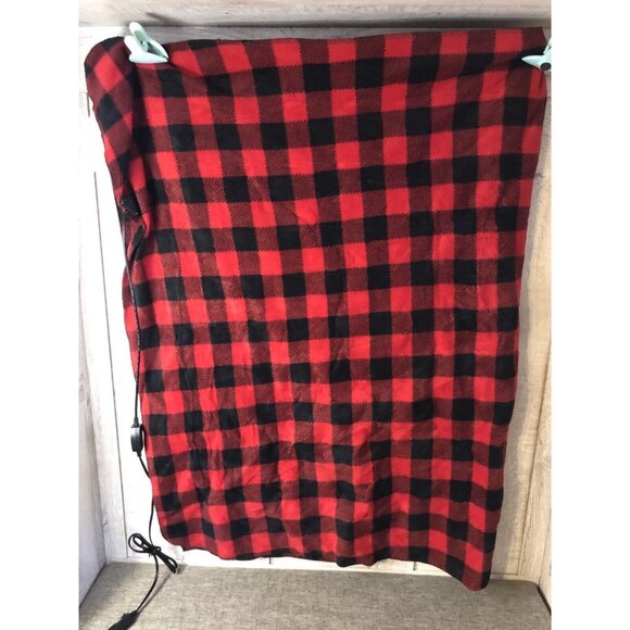 Smart Brands 12V DC Red Black Buffalo Plaid Auto Car Travel Heated Blanket - Picture 2 of 5